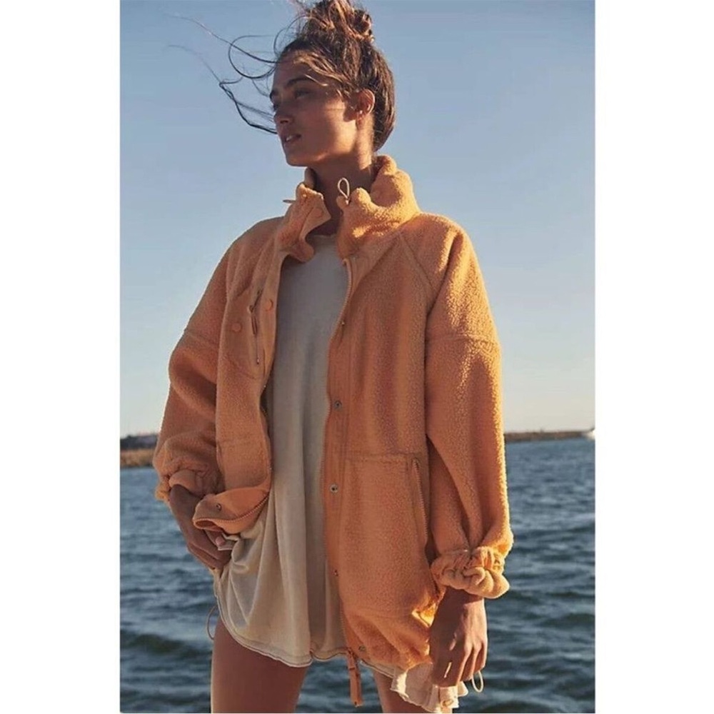 Free People Movement Hit The Trails Fleece Sherpa Teddy Zip Up Jacket S Orange